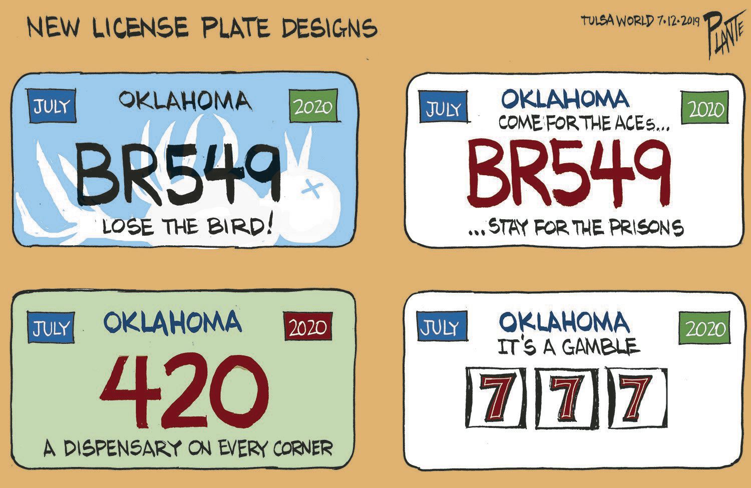 Bruce Plante Cartoon: New license plate designs